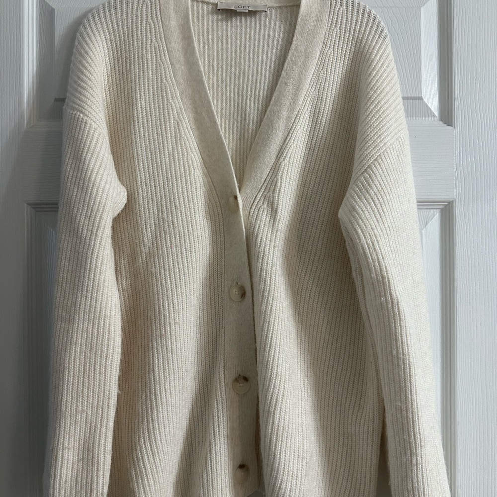 LOFT Cream Chunky Knit Cardigan Sweater